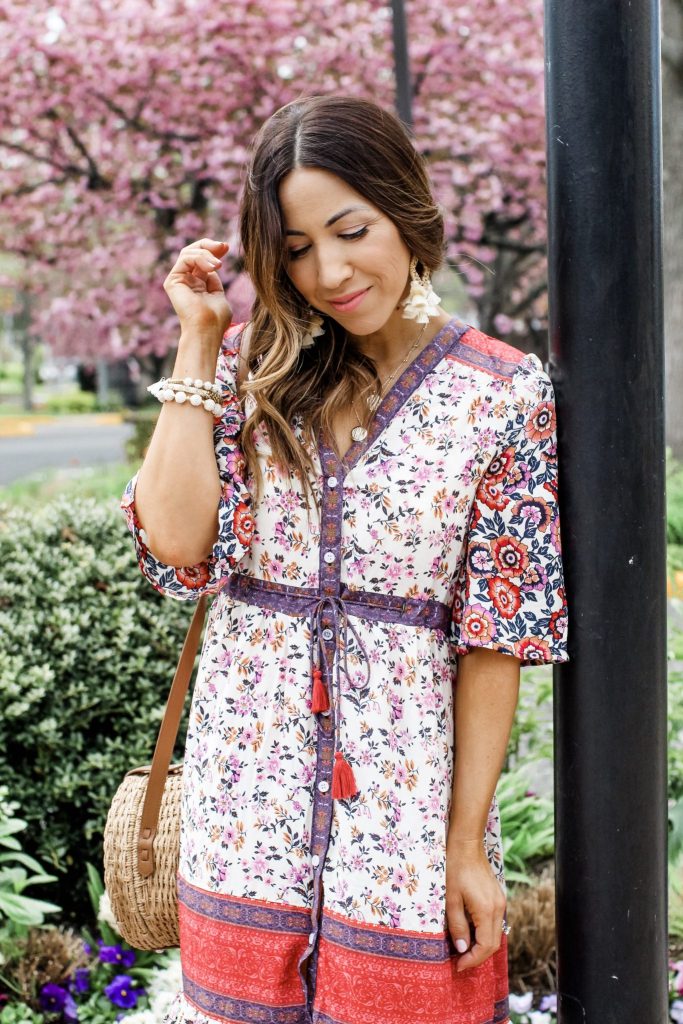 Boho Dress Perfect for Petites by top US fashion blog, House of Leo Blog: image of woman wearing boho maxi dress from Goodnight Macaroon
