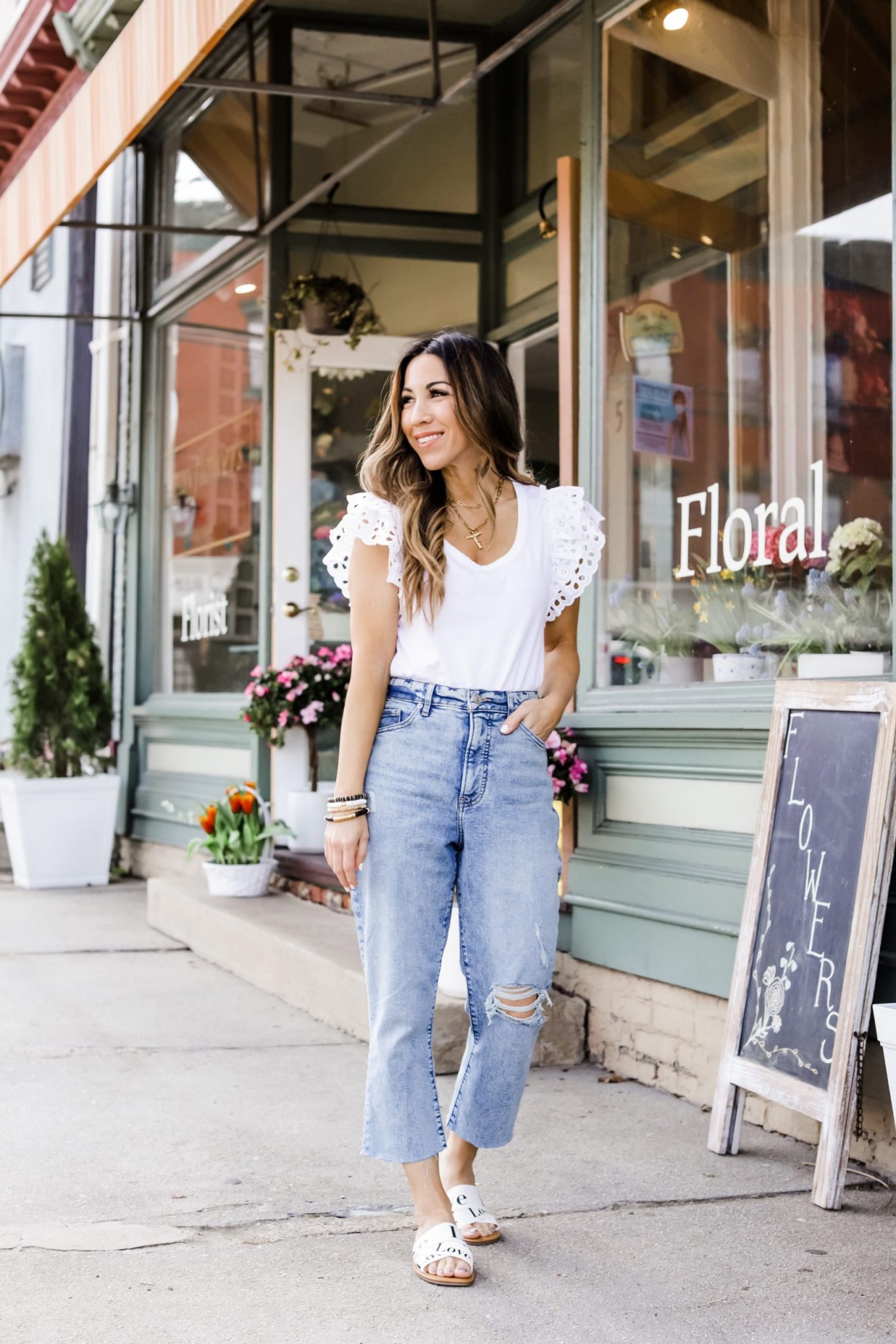 March Favorites From Express by top US fashion blog, House of Leo Blog: March favorites from Express, image of eyelet puff sleeve tee